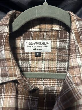 General Quarters Co. Brown Plaid Flannel Button-Up Shirt Made in USA